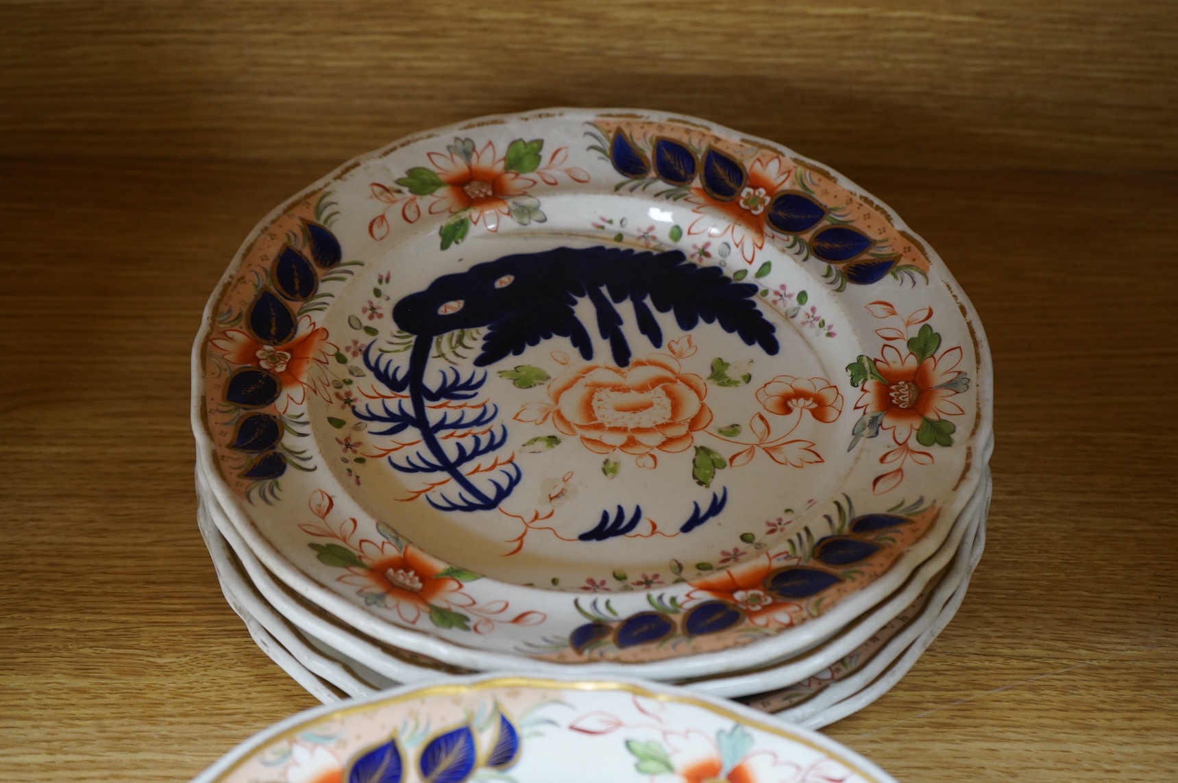 Eleven Davenport Imari-pattern plates, larger 26.5cm